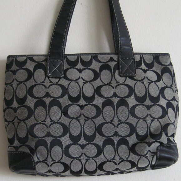 Authentic COACH Monogram Signature Shoulder Bag #6092, Black Gray - Picture 2 of 14